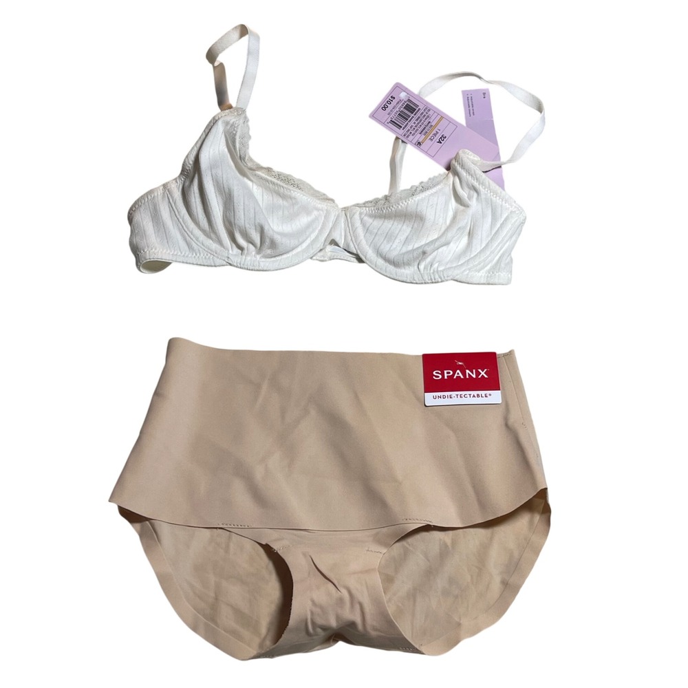 Wild Fable 32A Bra & Spanx XS Undie-tectable Briefs Set White Nude NWT